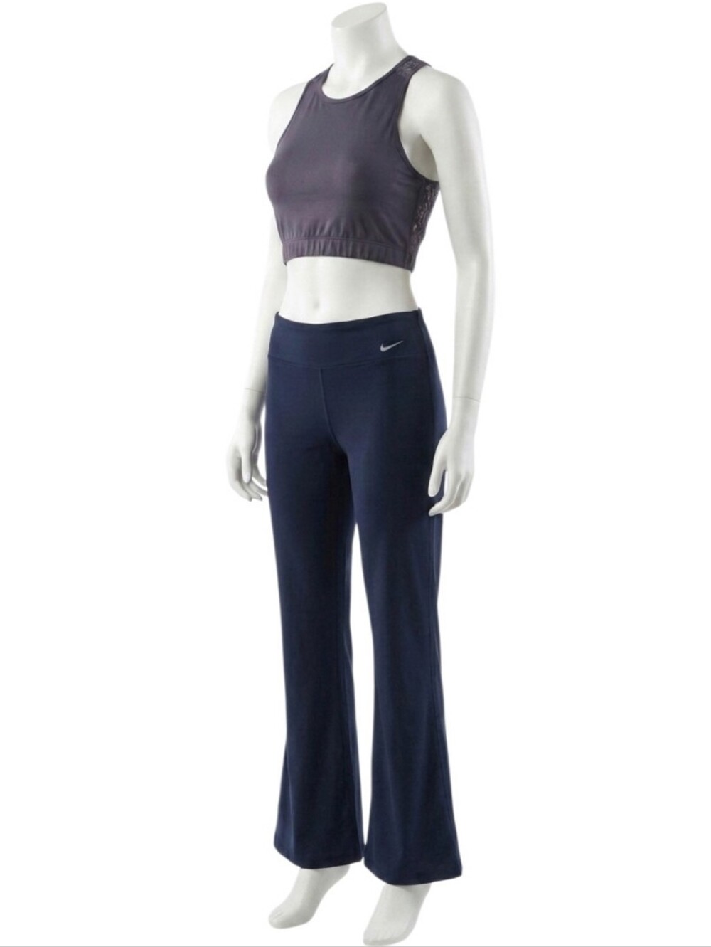 Nike Dri-Fit Yoga Pant Swoosh Logo Stretchy Mid Waist Rise Lounge Legging Sporty